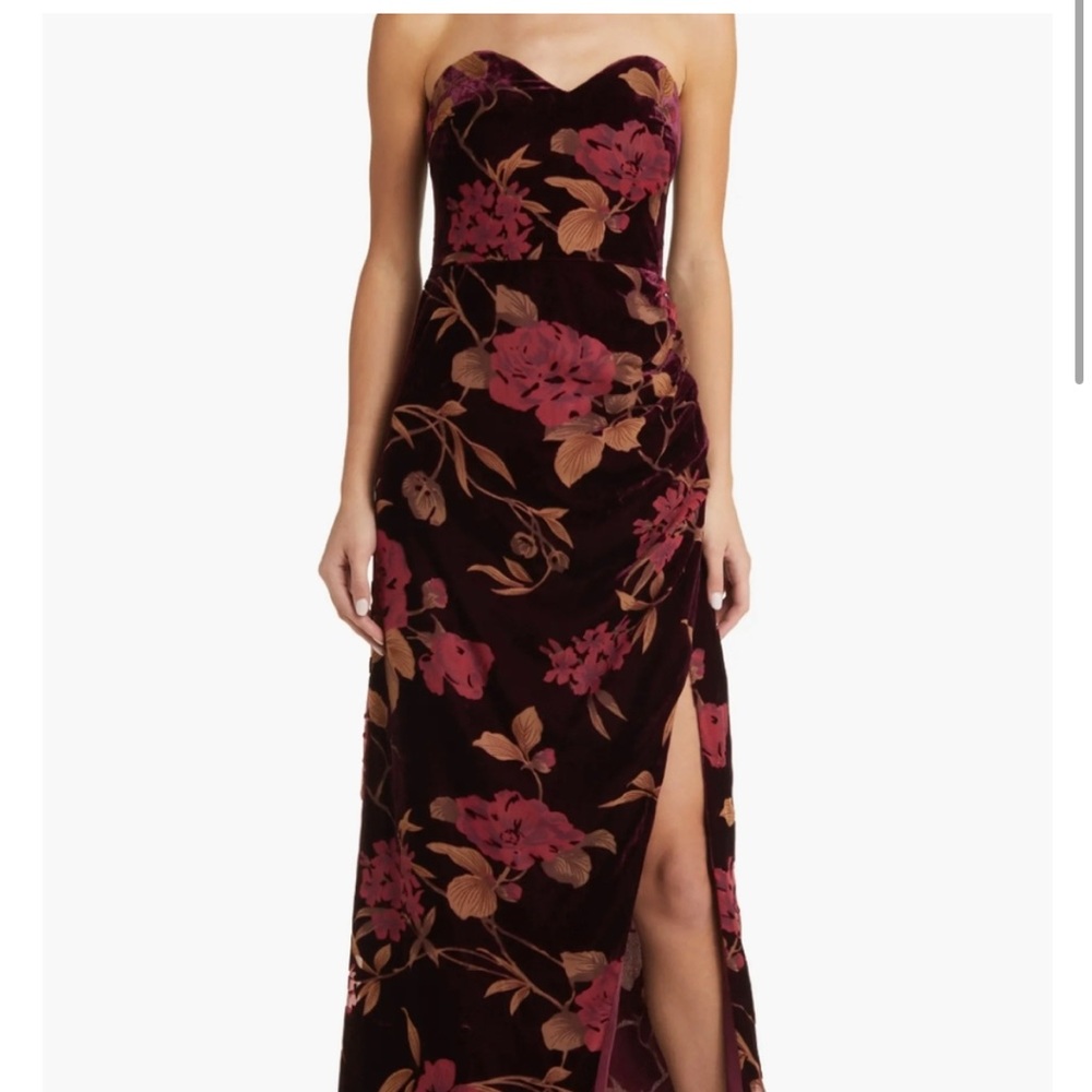 Exquisite Floral Burnout Velvet Strapless Maxi Dress